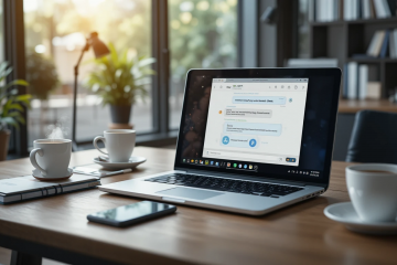 ChatGPT Anwendung auf einem Laptop zur Content Erstellung im Homeoffice
