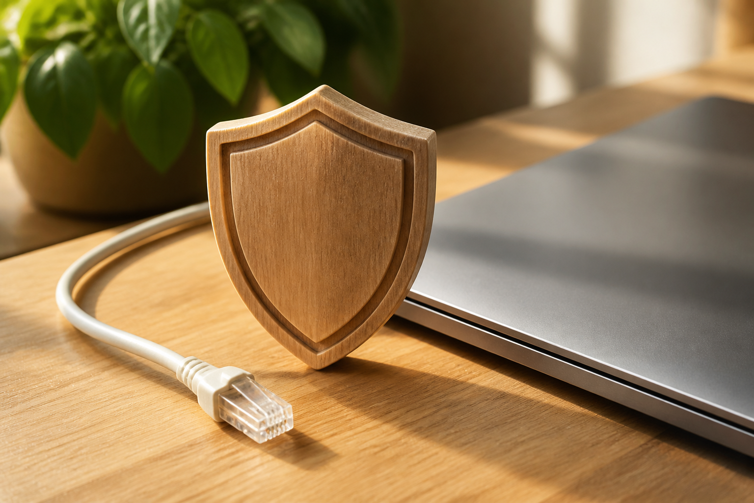 newsletter wird nicht geöffnet: Symbolischer Holzschild neben Laptop als Zeichen für technische E-Mail-Sicherheit