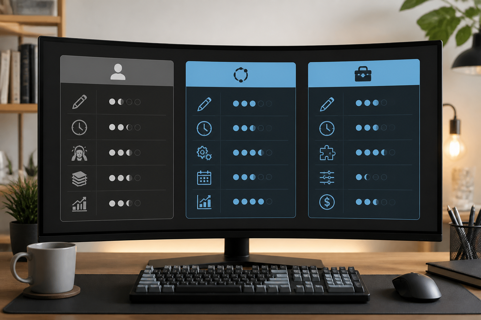 Monitor zeigt Toolvergleich im Rahmen von Vidyra - Ki mit Sytem